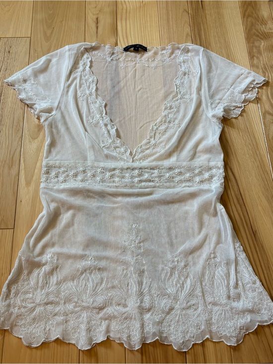Vintage Tops - SOLD Vintage Y2K Pierri New York V Neck Mesh Embroidered Beaded Top